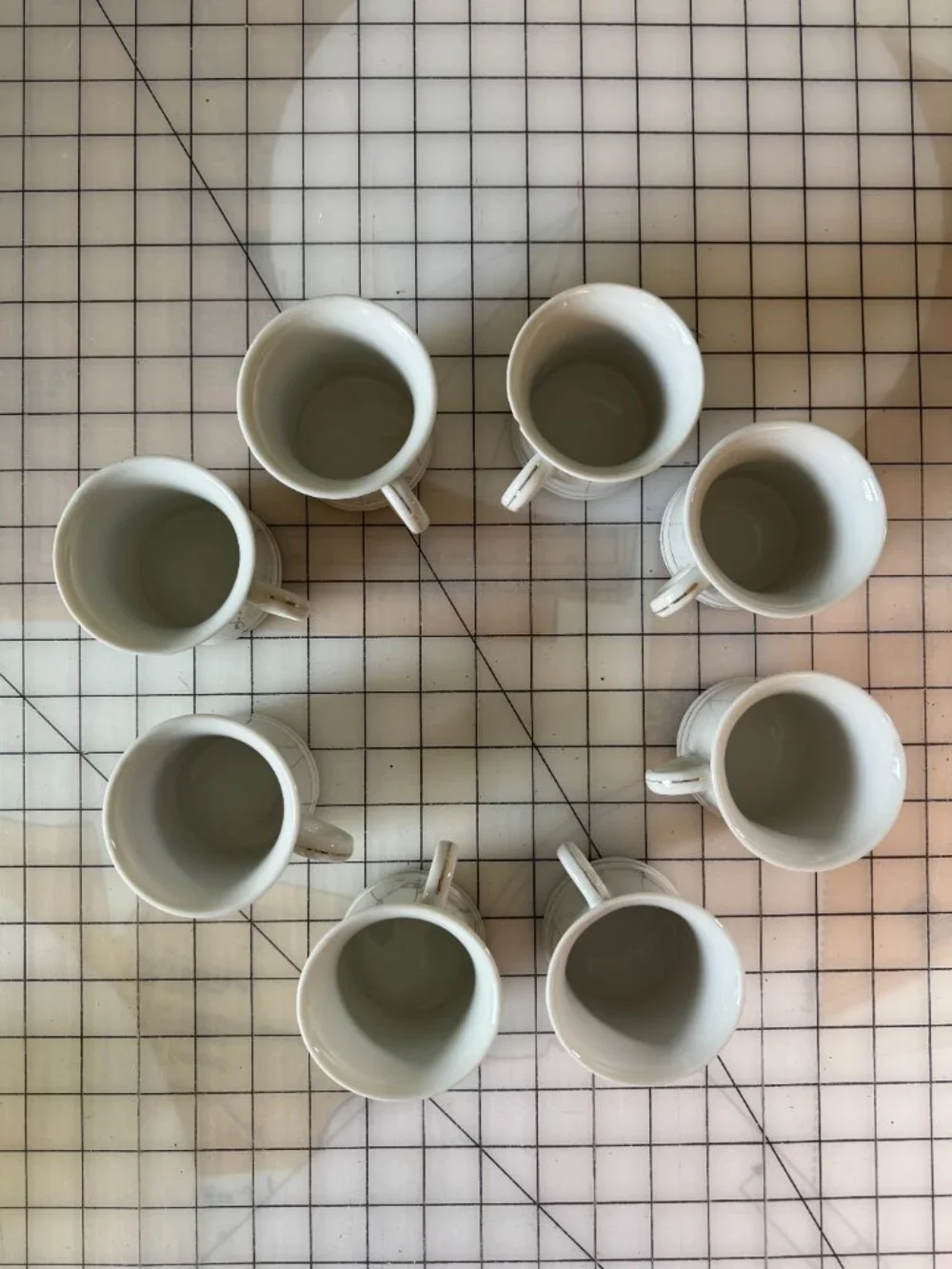 Vintage Tom & Jerry White Mugs Set of 8 Gold Trim Made in Japan